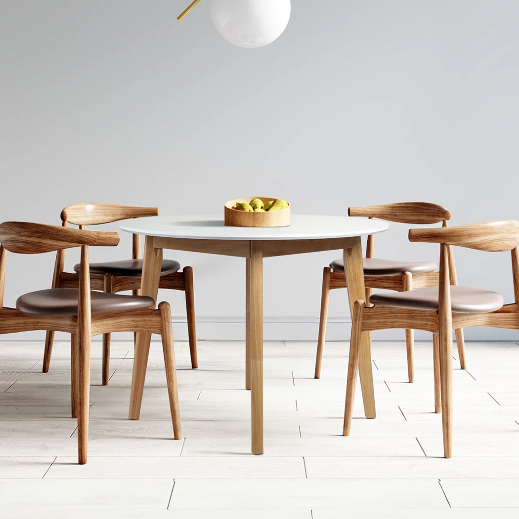 Levede Dining Table Round Rubberwood Base 100cm White 100 CM - Image 6