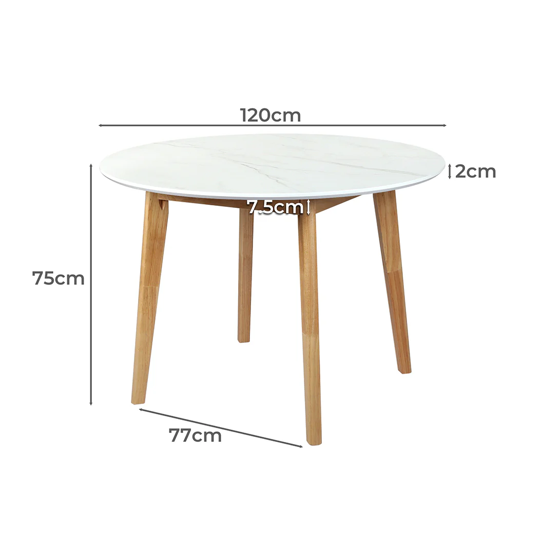 Levede Dining Table Round Rubberwood Base 120cm White 120 CM - Image 2