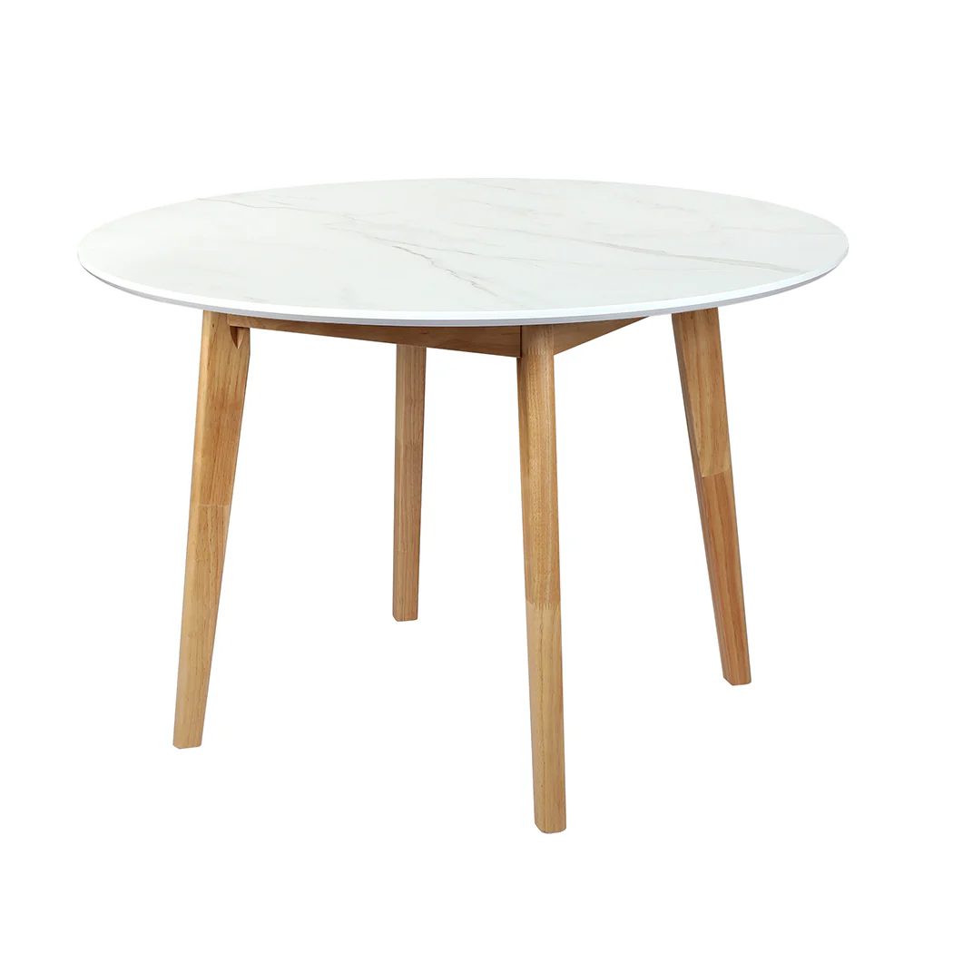 Levede Dining Table Round Rubberwood Base 120cm White 120 CM - Image 8