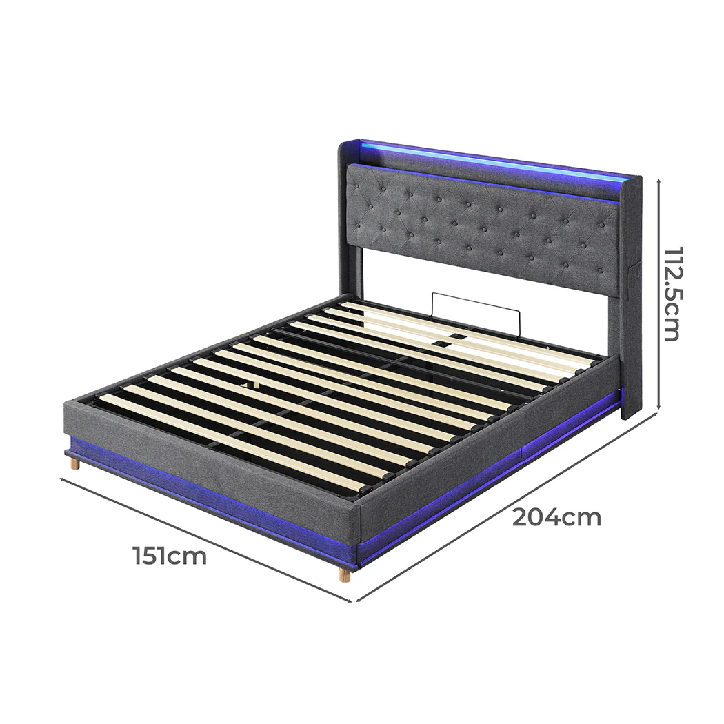 Levede Double Bed Frame Gas Lift LED Light - Image 2