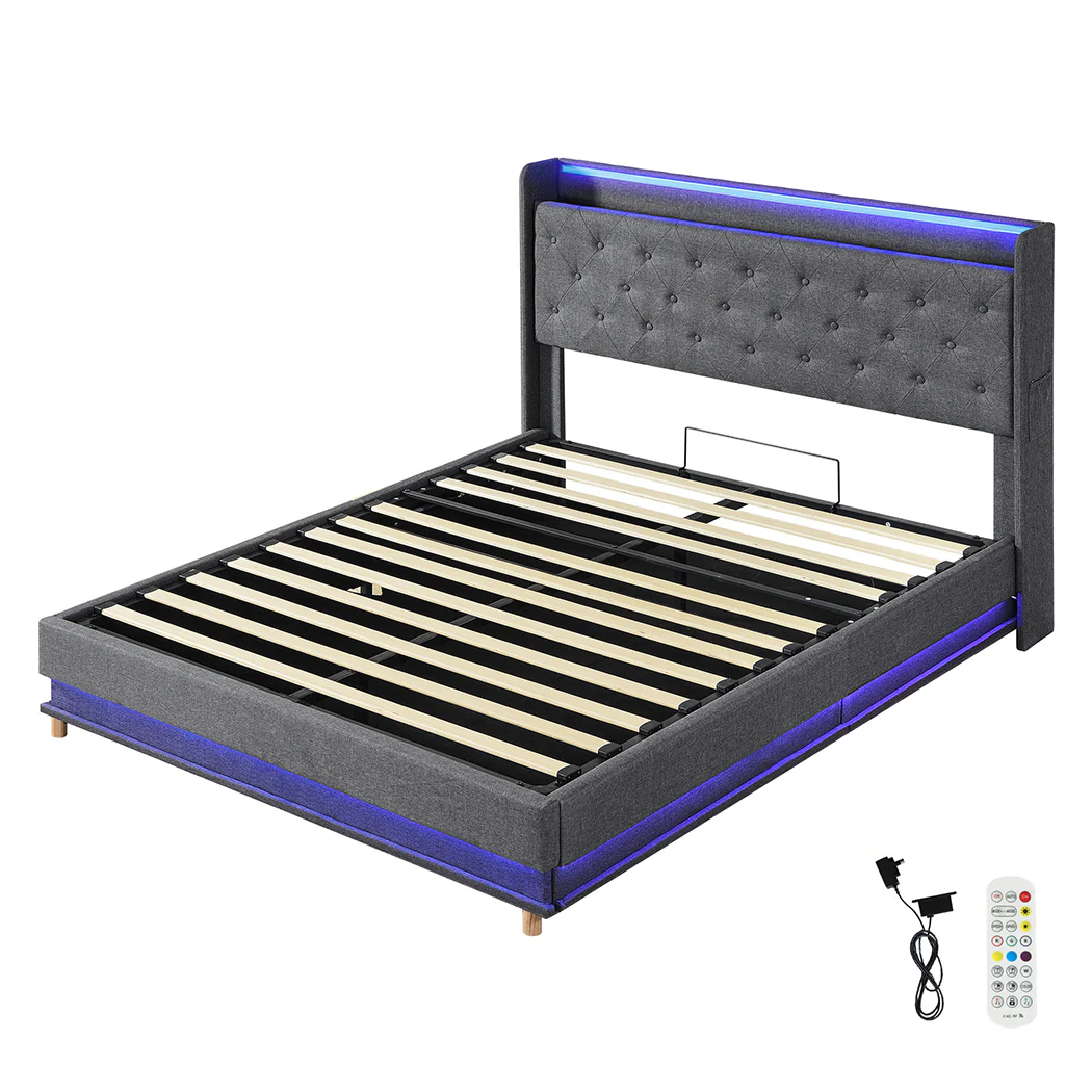 Levede Double Bed Frame Gas Lift LED Light - Image 9