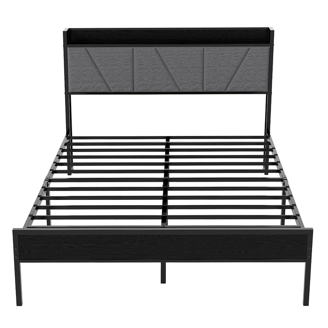 Levede Double Bed Frame Steel Base with Headboard Grey