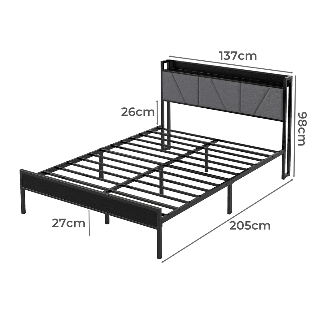 Levede Double Bed Frame Steel Base with Headboard Grey - Image 2