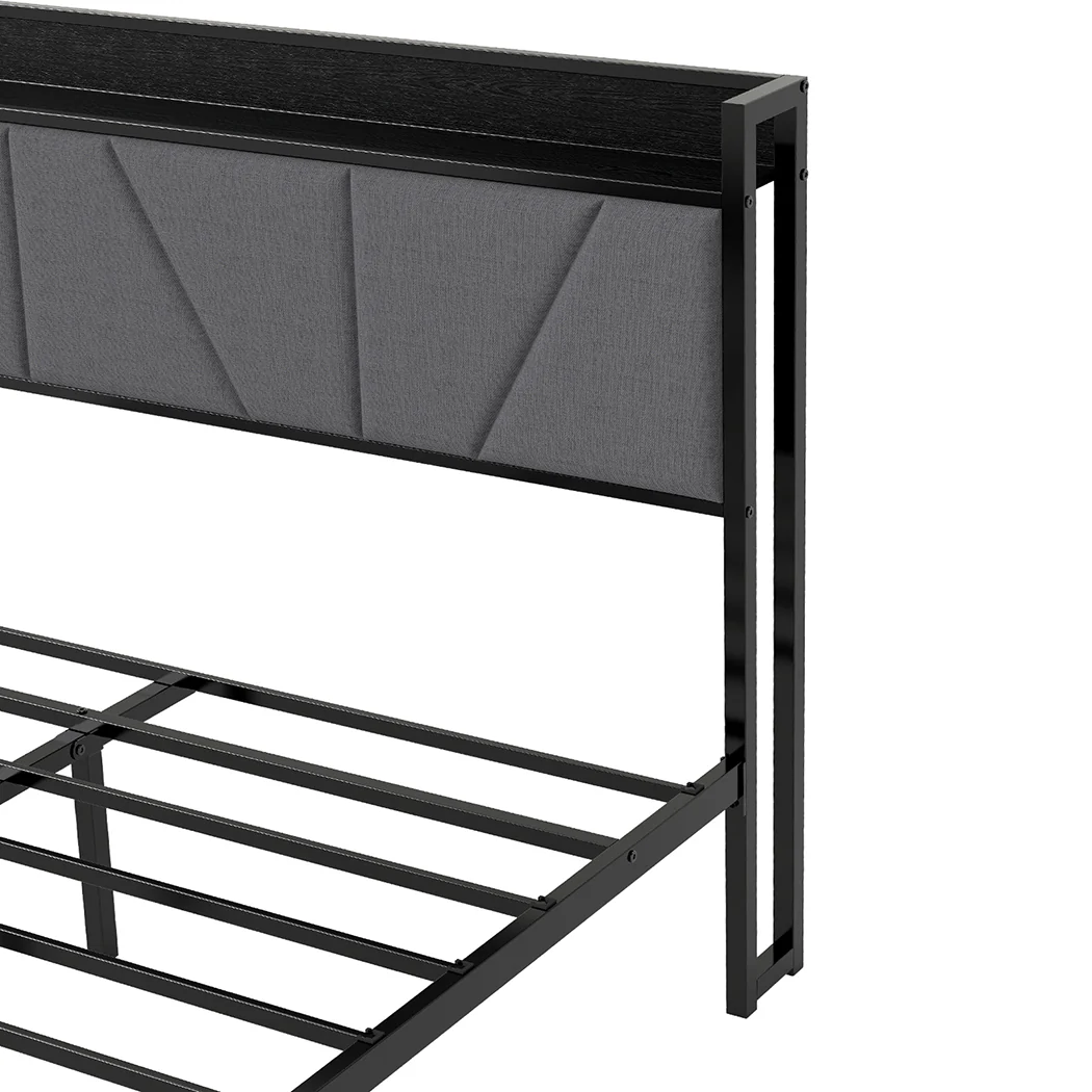 Levede Double Bed Frame Steel Base with Headboard Grey - Image 3