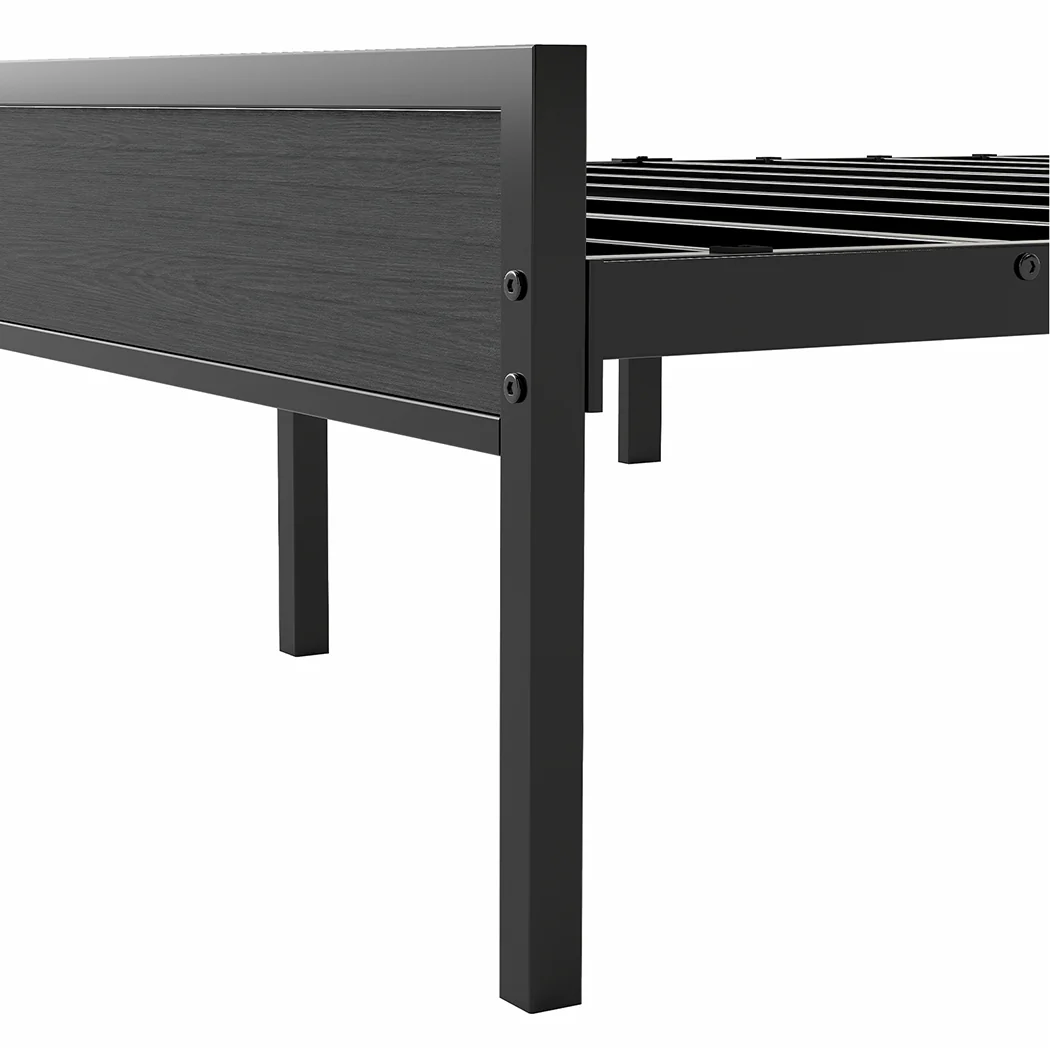 Levede Double Bed Frame Steel Base with Headboard Grey - Image 5