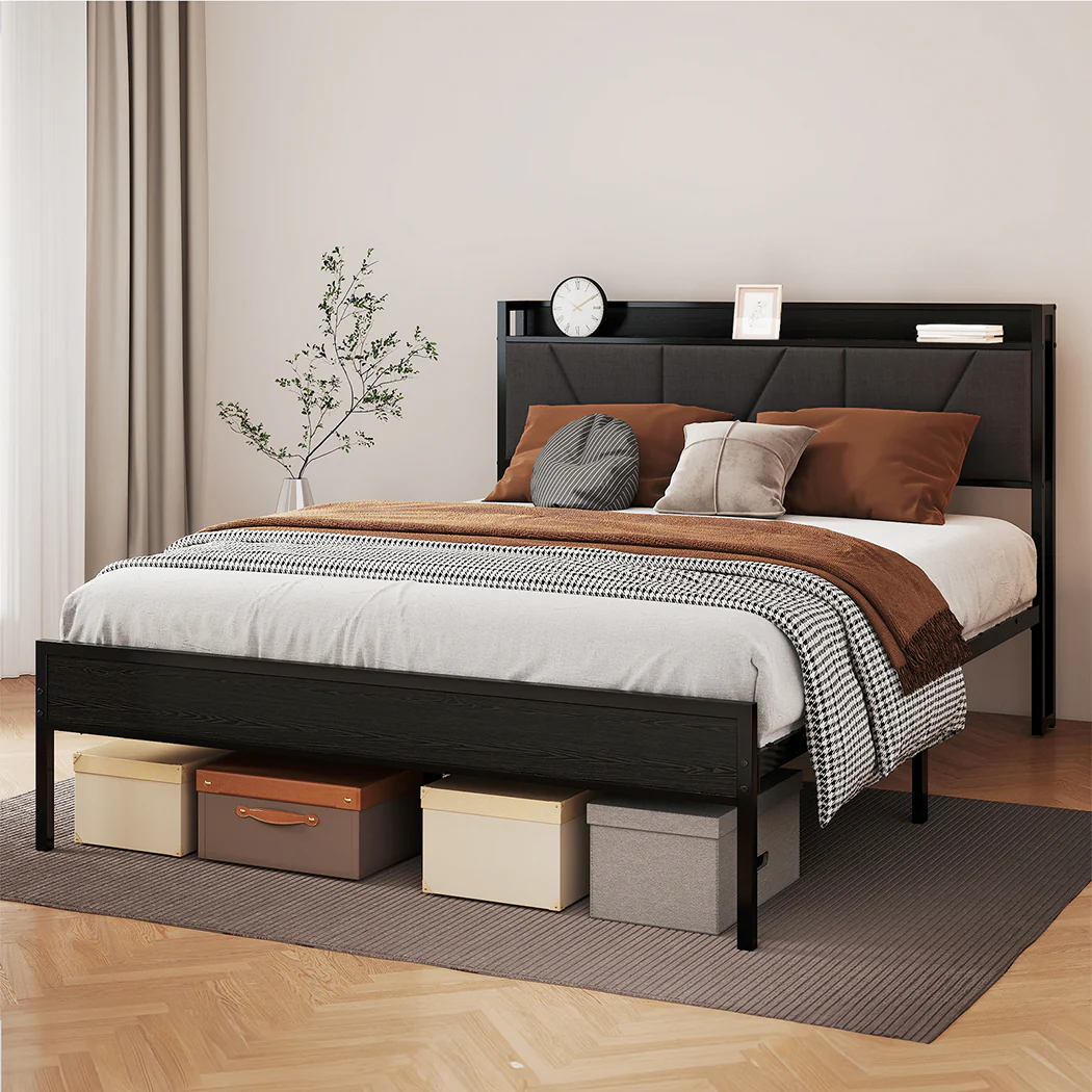 Levede Double Bed Frame Steel Base with Headboard Grey - Image 7