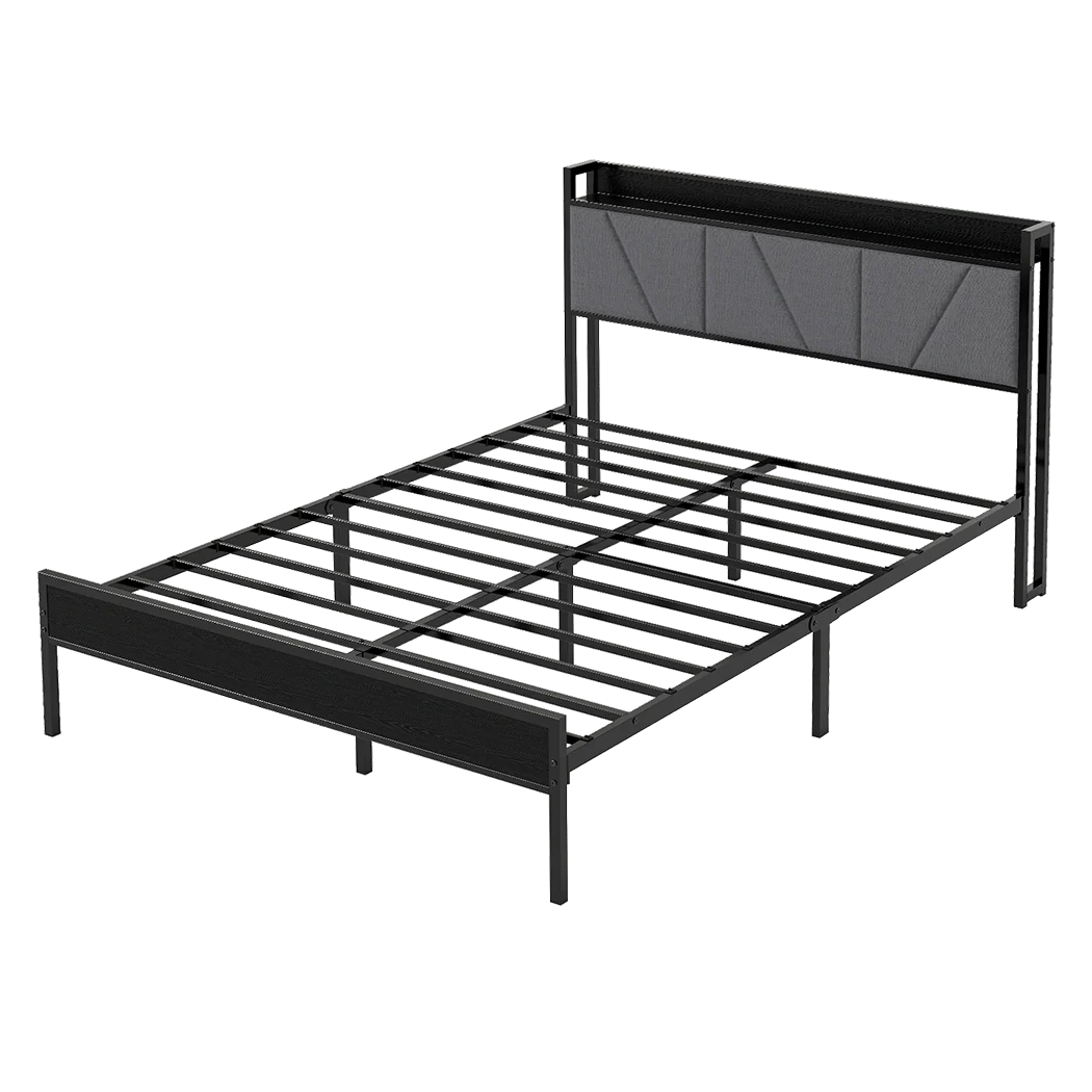 Levede Double Bed Frame Steel Base with Headboard Grey - Image 8