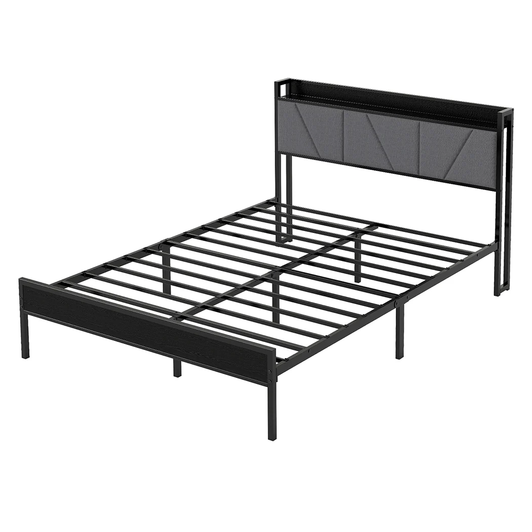 Levede Double Bed Frame Steel Base with Headboard Grey - Image 9