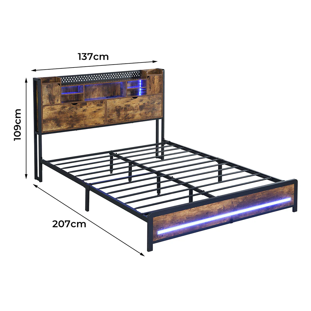 Levede Double Bed Frame Storage Headboard Industrial - Image 2