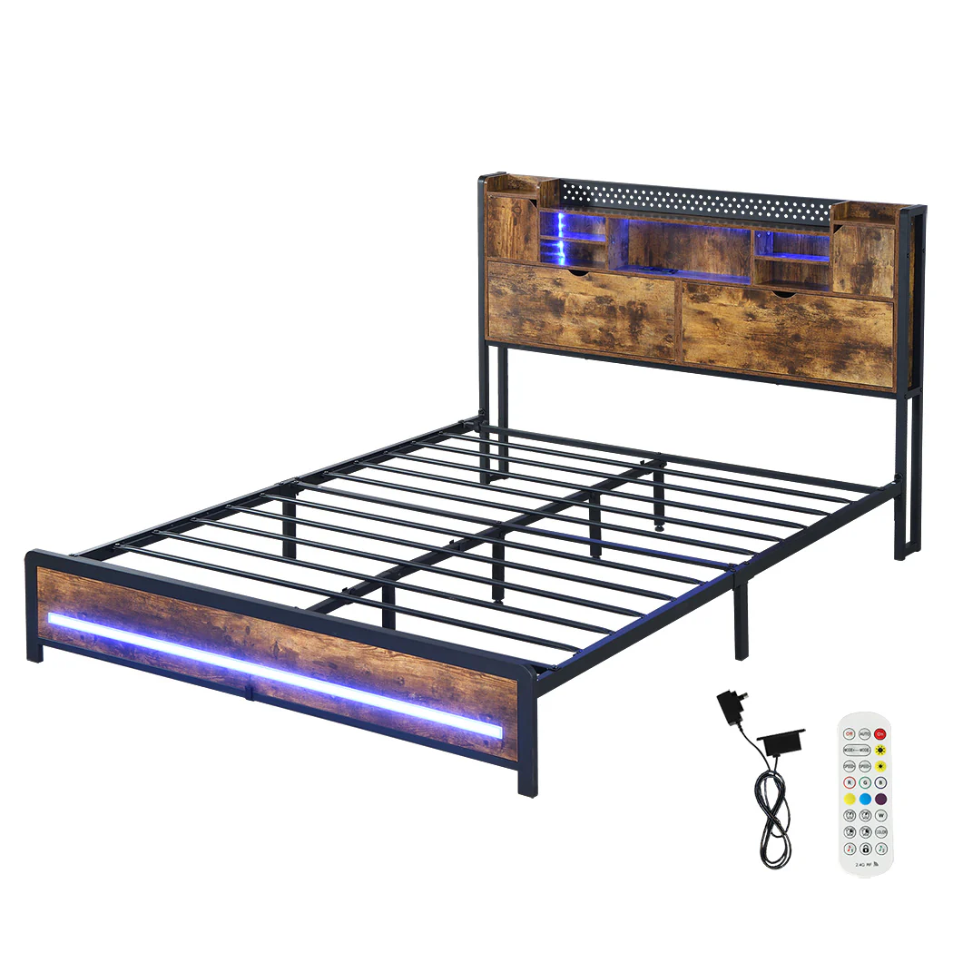 Levede Double Bed Frame Storage Headboard Industrial - Image 9