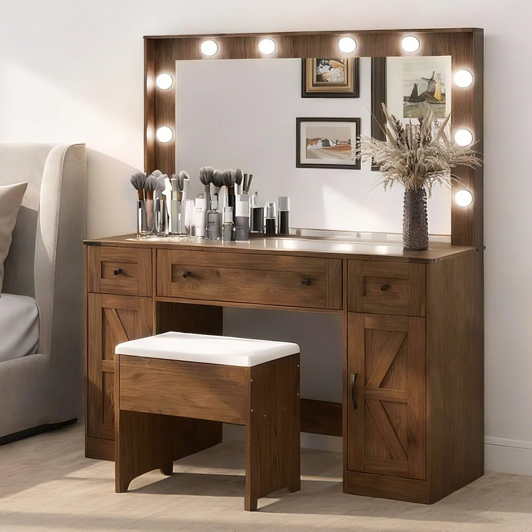 Levede Dressing Table LED Makeup Mirror Stool Set Vanity Desk Cabinet 3 Drawers - Image 8