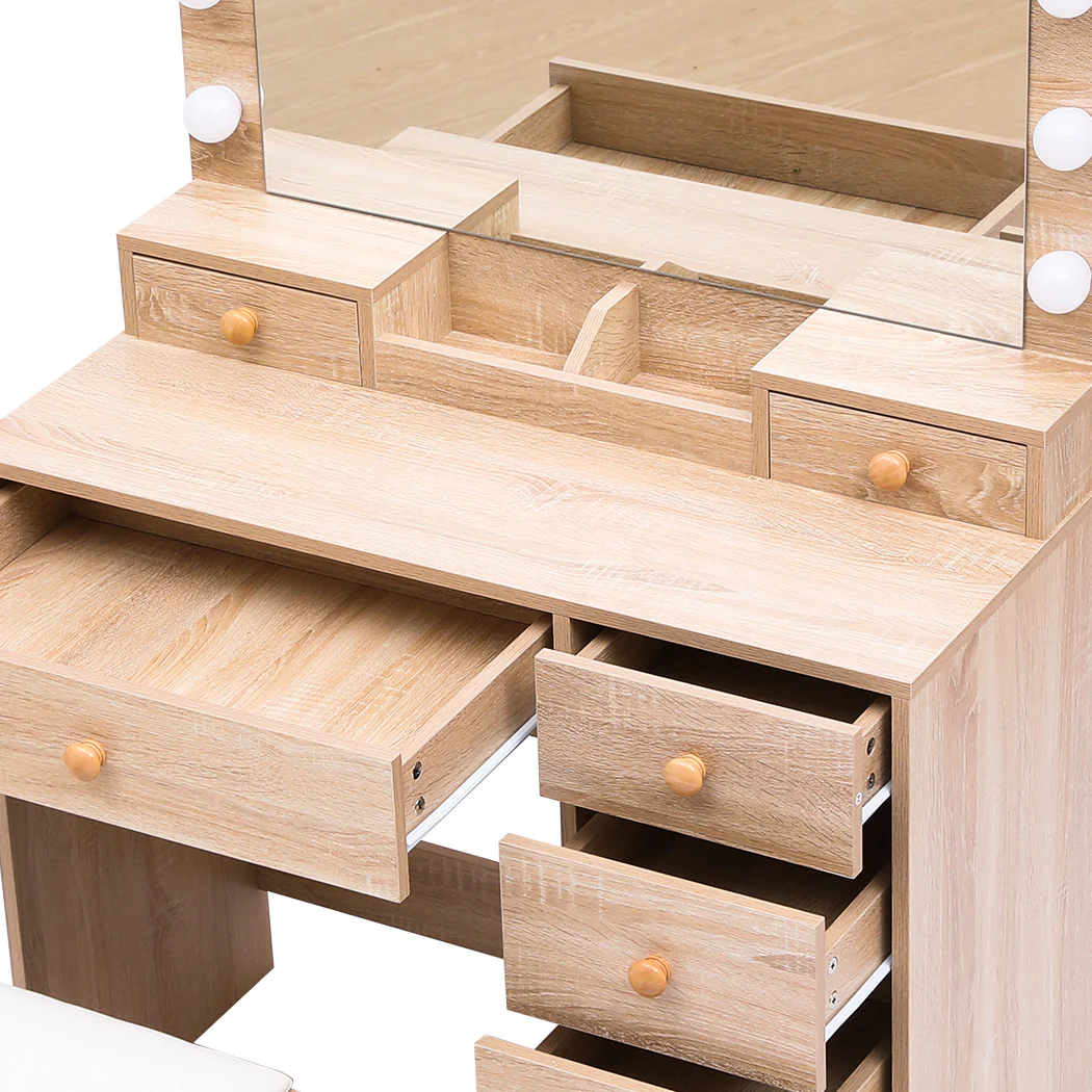 Levede Dressing Table Stool Set Oak - Image 3