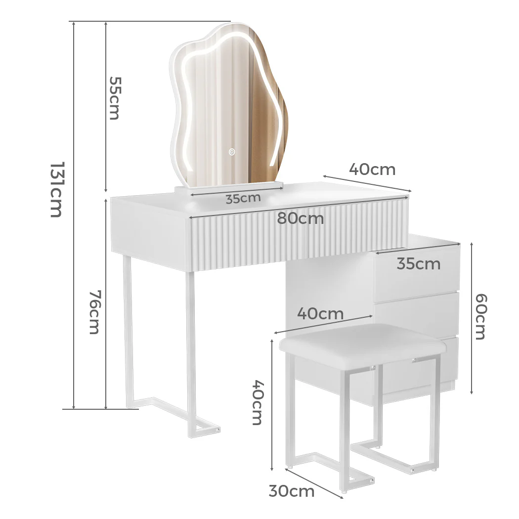 Levede Dressing Table Stool Set with Mirror Led - Image 2