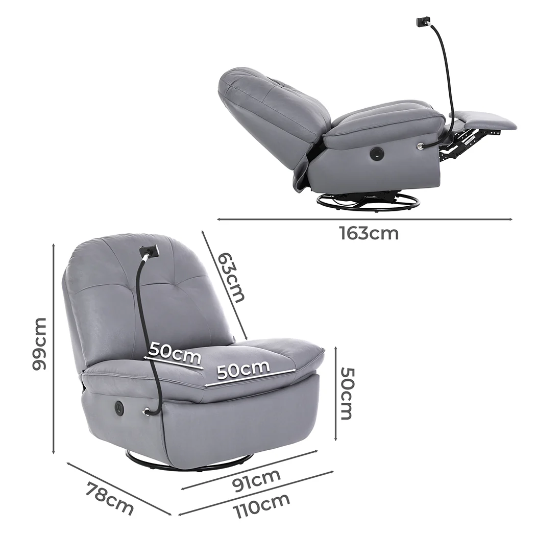 Levede Electric Chair Recliner Swivel Grey - Image 2