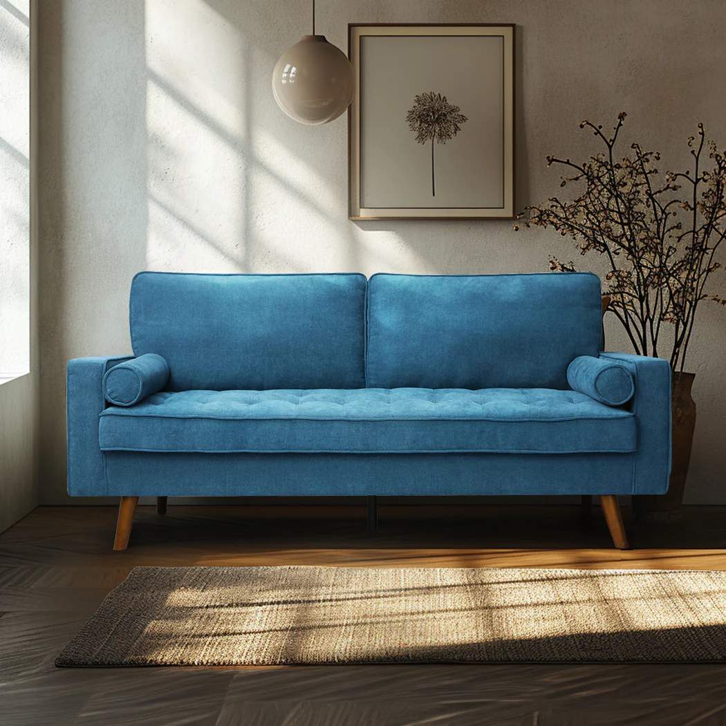 Levede Fabric Sofa Armchair 3 Seater Couch Blue 191cm Wide - Image 7