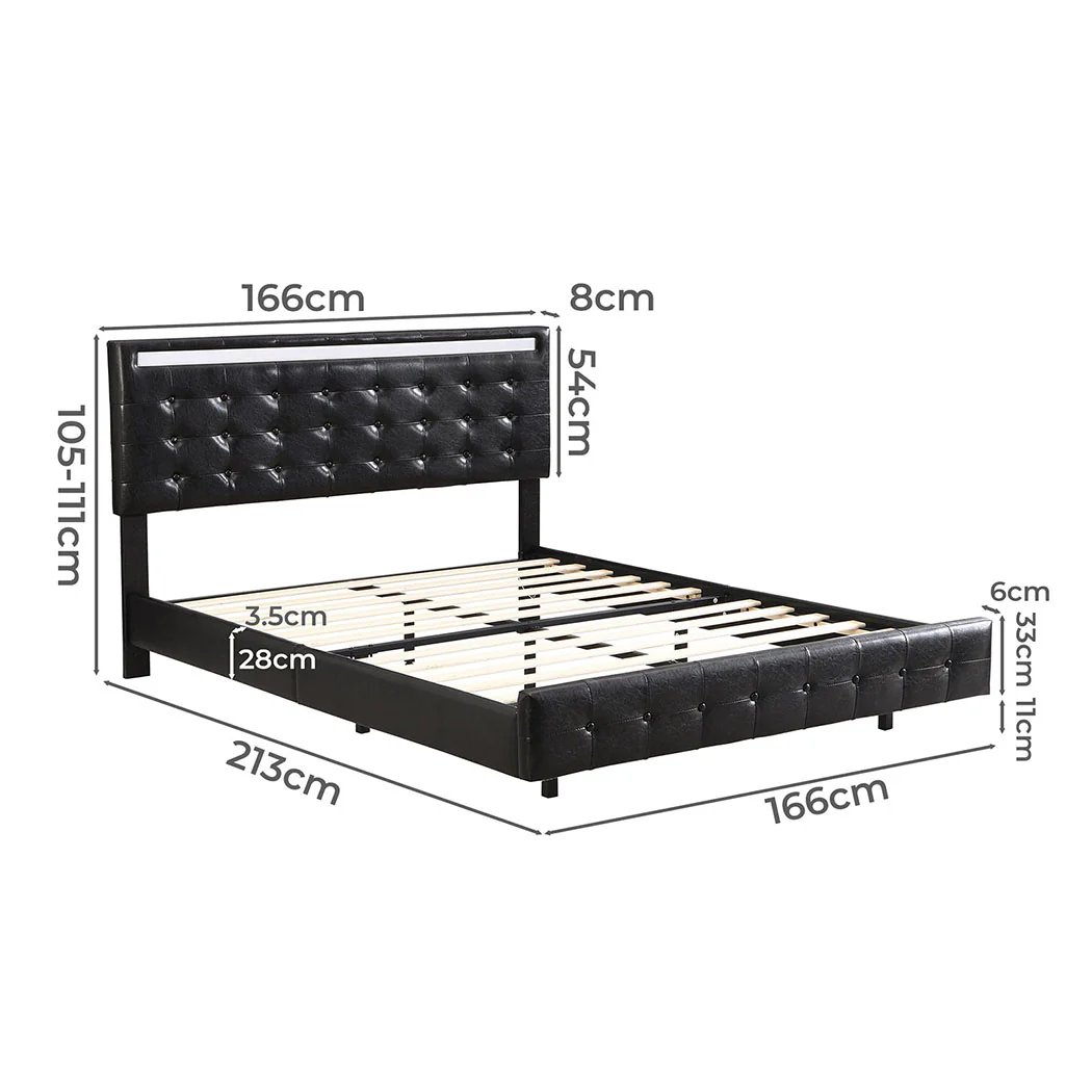 Levede  Floating Bed Frame Queen with Headboard LED Lights Mattress Base - Image 2