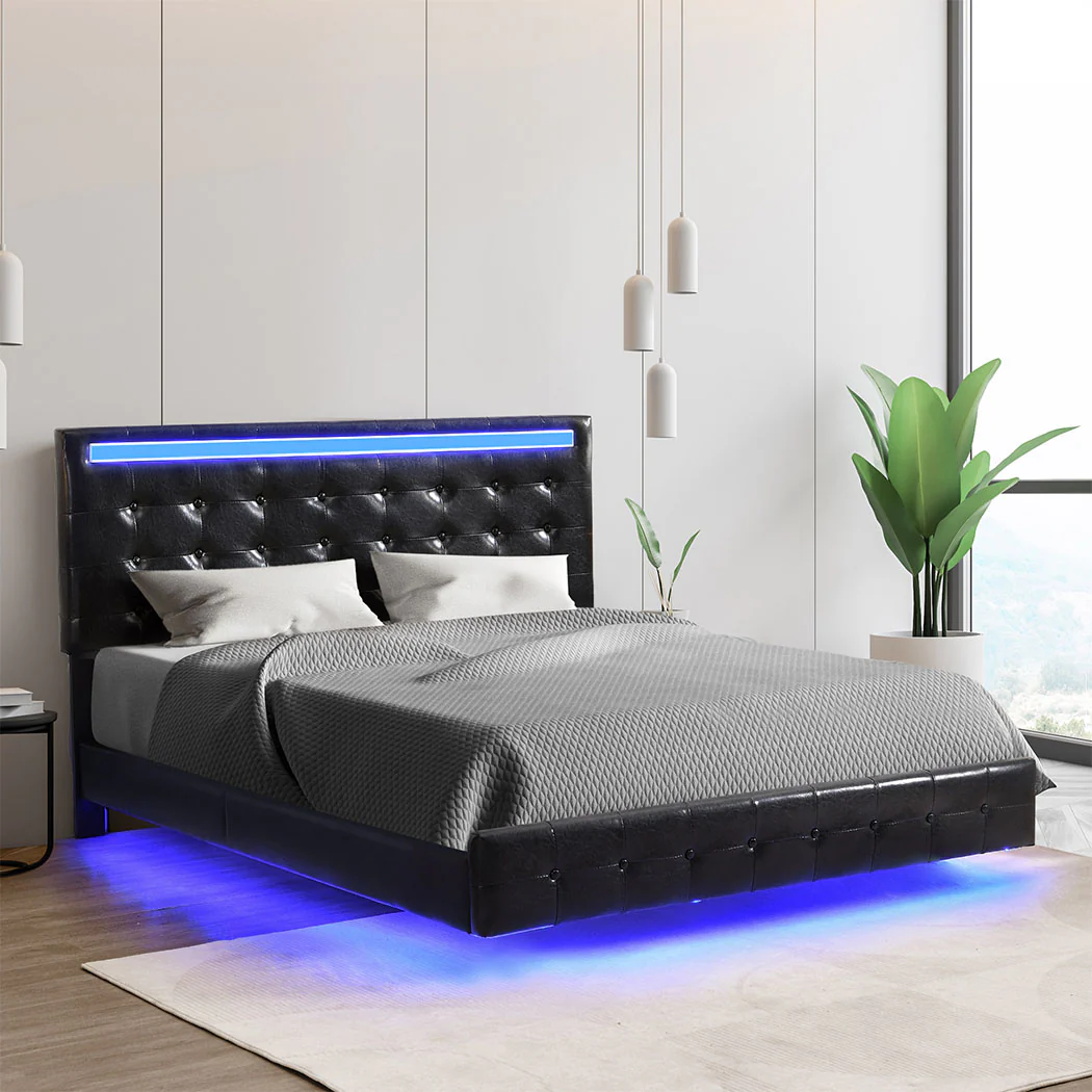 Levede  Floating Bed Frame Queen with Headboard LED Lights Mattress Base - Image 6