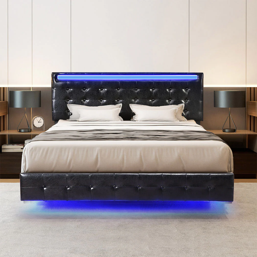 Levede  Floating Bed Frame Queen with Headboard LED Lights Mattress Base - Image 7