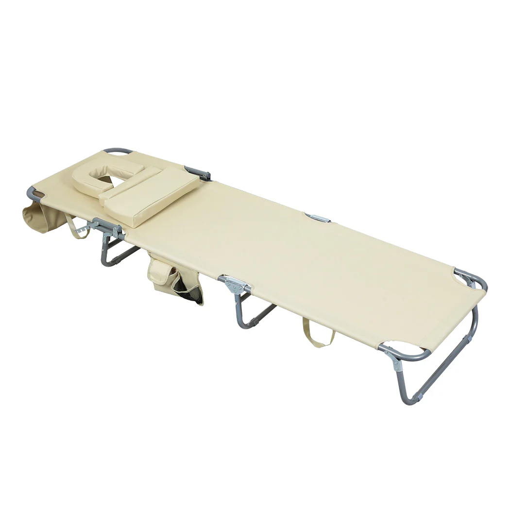 Levede Foldable Beach Lounge Chairs with Face Hole Khaki