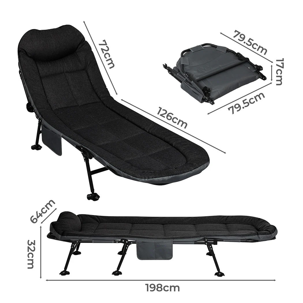Levede Folding Camping Bed Camp Cots Black - Image 2