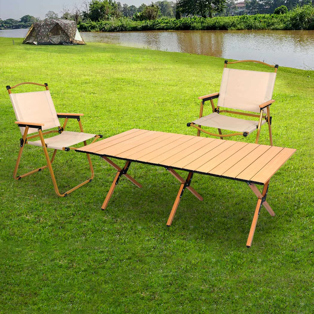 Levede Folding Camping Table Chair Set Oak - Image 7