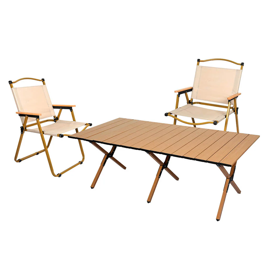 Levede Folding Camping Table Chair Set Oak - Image 8