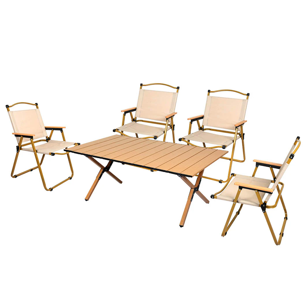 Levede Folding Camping Table Chair Set Oak - Image 8