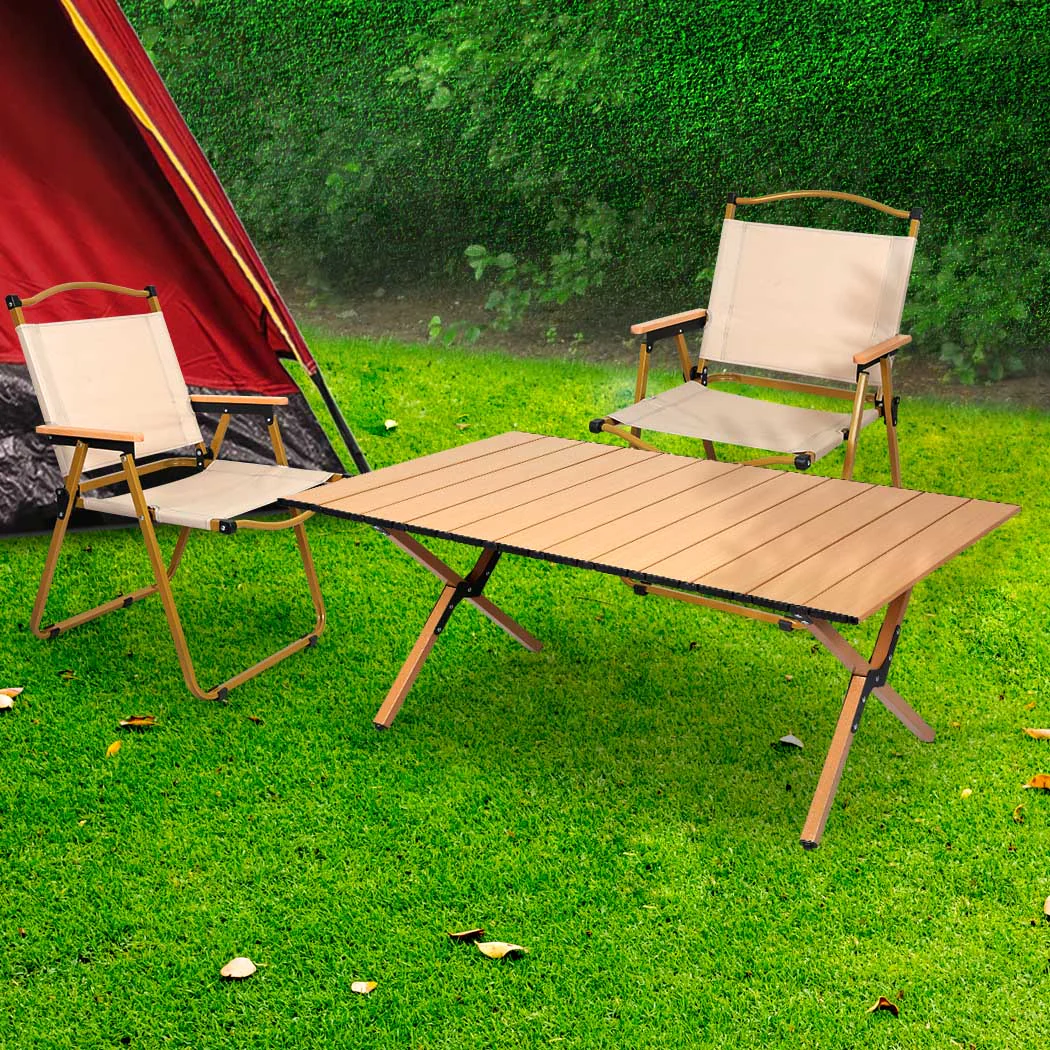 Levede Folding Camping Table Chair Set Oak - Image 6