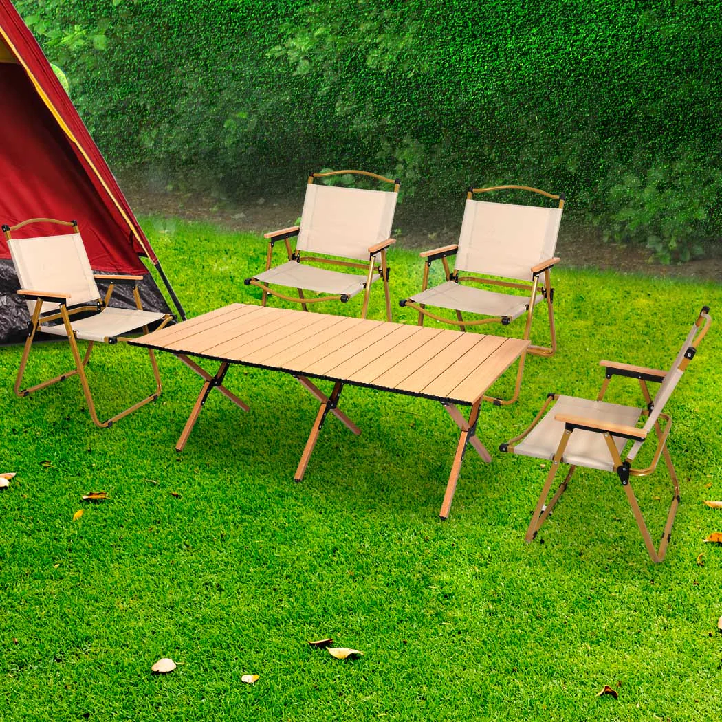 Levede Folding Camping Table Chair Set Oak - Image 6