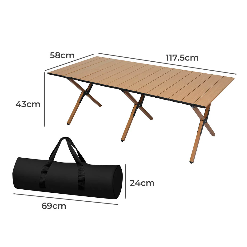 Levede Folding Camping Table Foldable Oak - Image 2