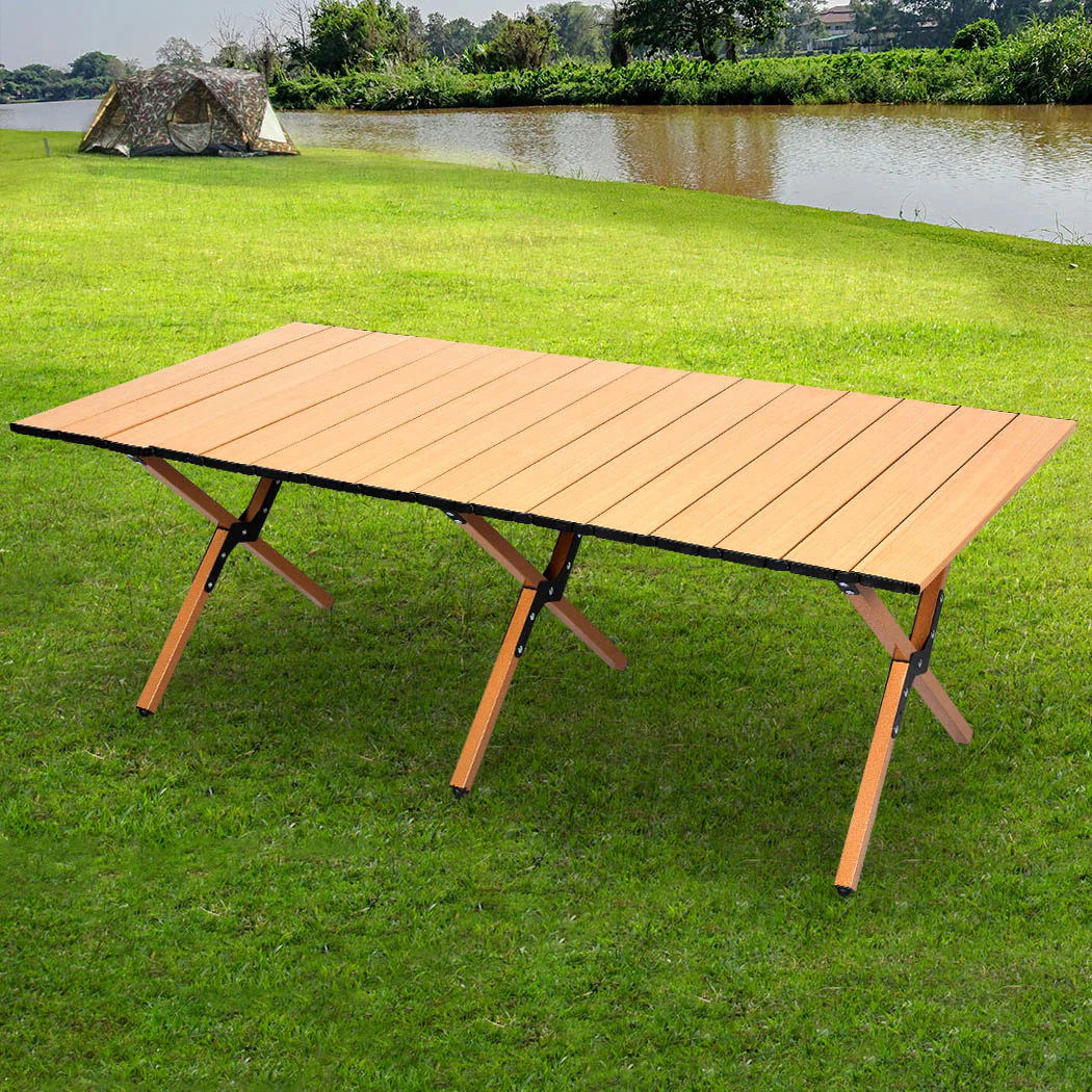 Levede Folding Camping Table Foldable Oak - Image 7