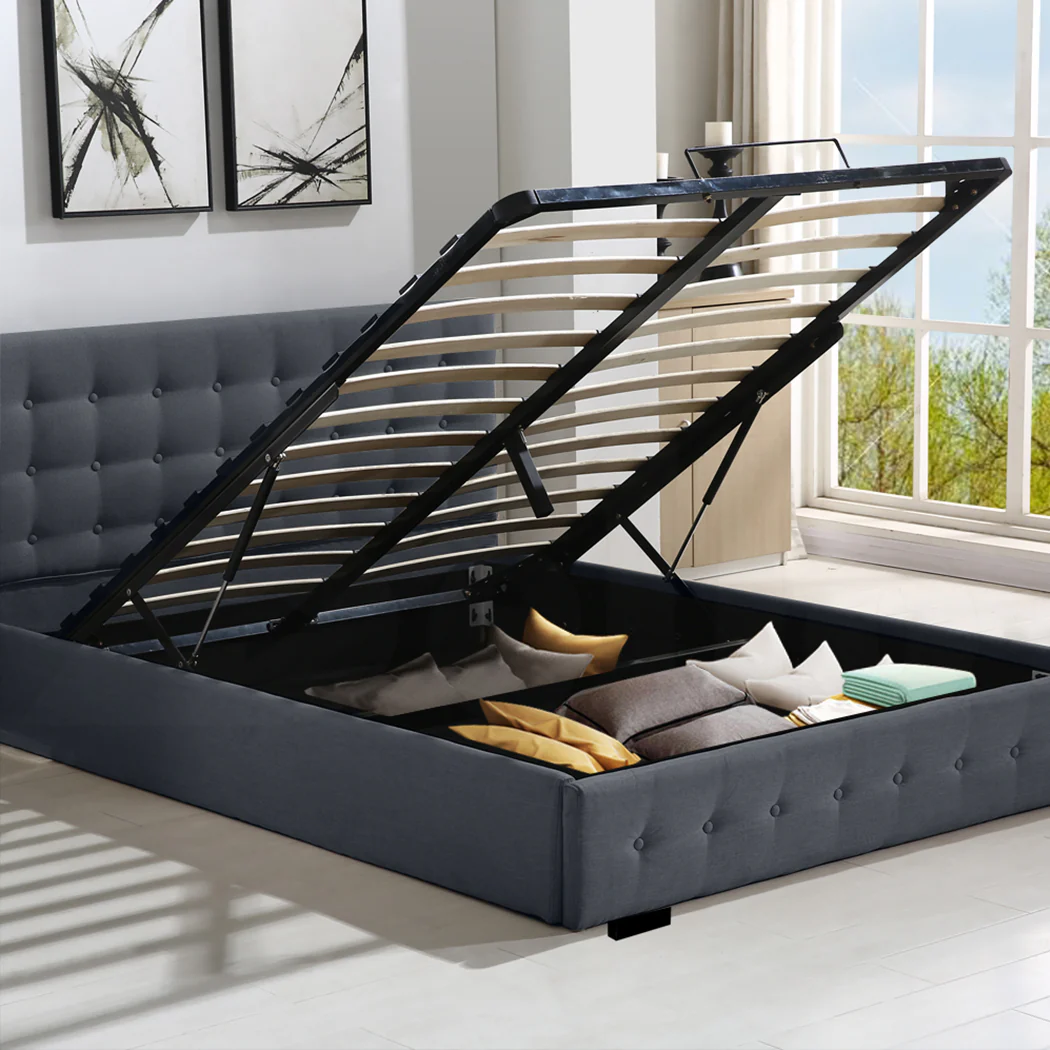 Levede Gas Lift Bed Frame Fabric Base Double Dark Grey - Image 6