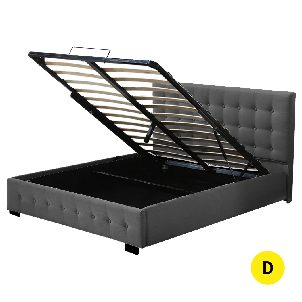 Levede Gas Lift Bed Frame Fabric Base Double Dark Grey - Image 8