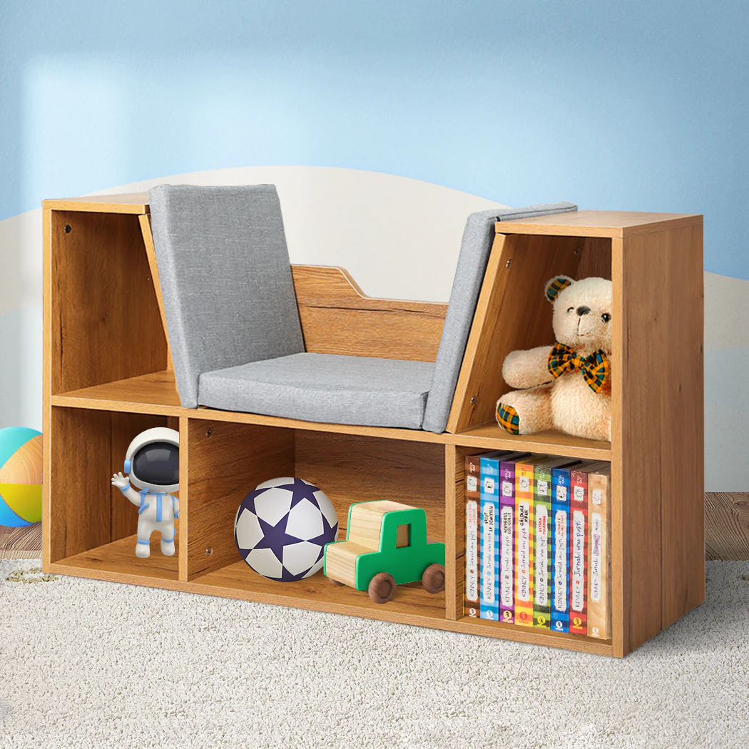 Levede Kids Bookcase Toys Box Shelf Brown - Image 6