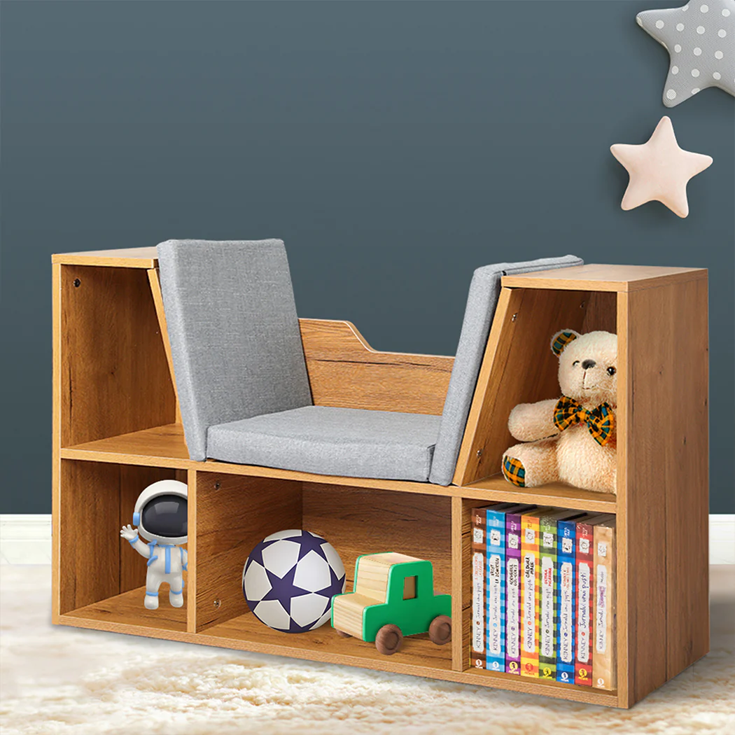 Levede Kids Bookcase Toys Box Shelf Brown - Image 7