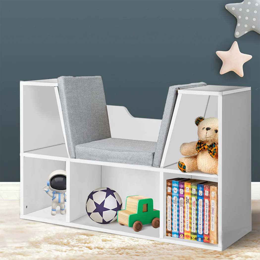 Levede Kids Bookcase Toys Box Shelf White - Image 7