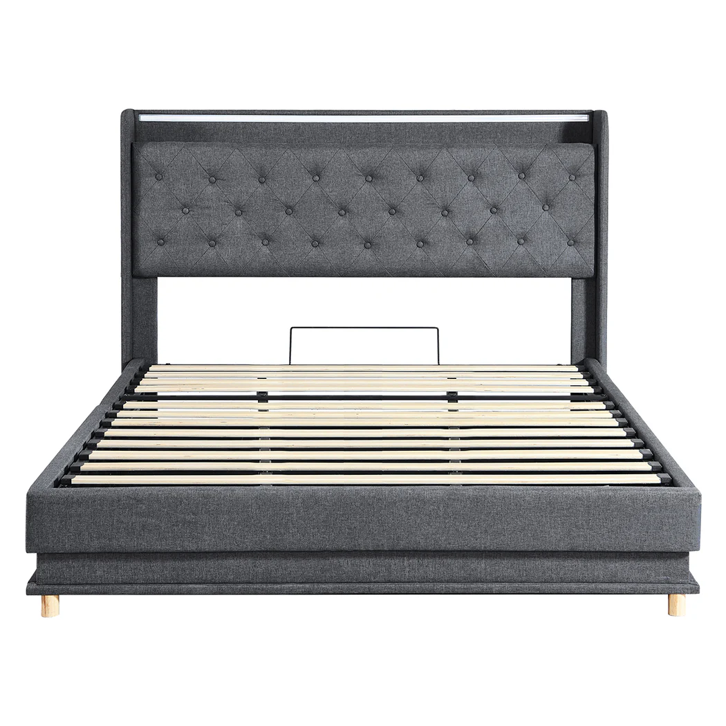 Levede King Bed Frame Gas Lift Storage LED Light USB