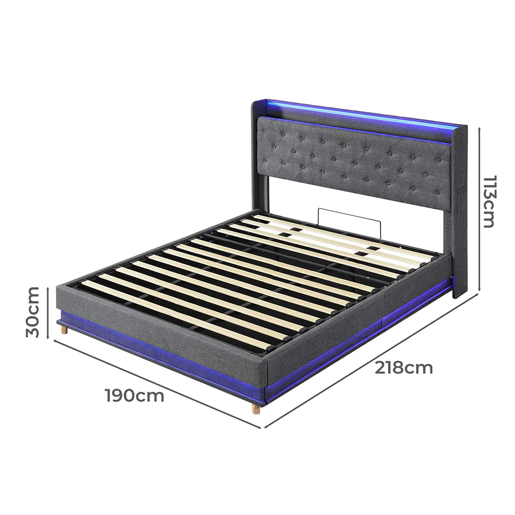 Levede King Bed Frame Gas Lift Storage LED Light USB - Image 2