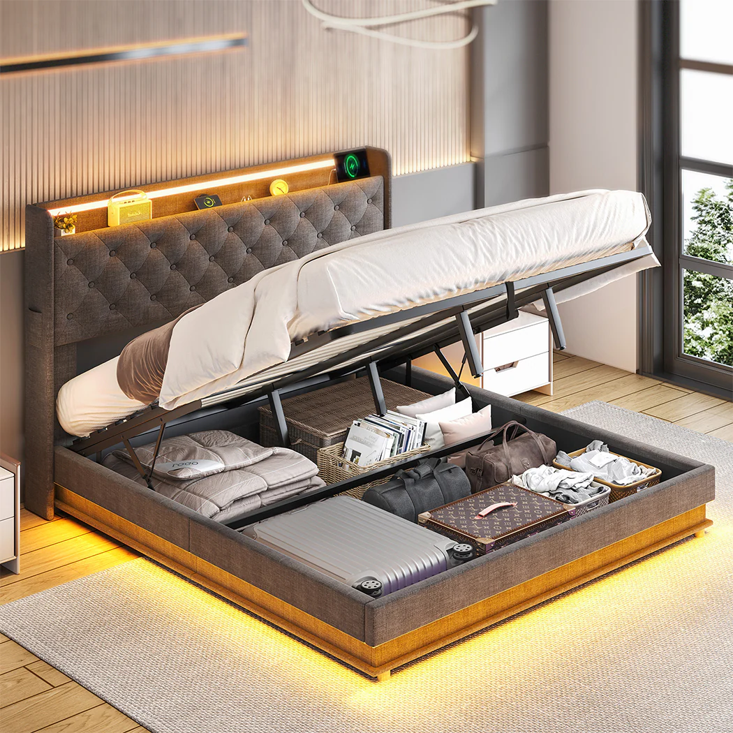 Levede King Bed Frame Gas Lift Storage LED Light USB - Image 7
