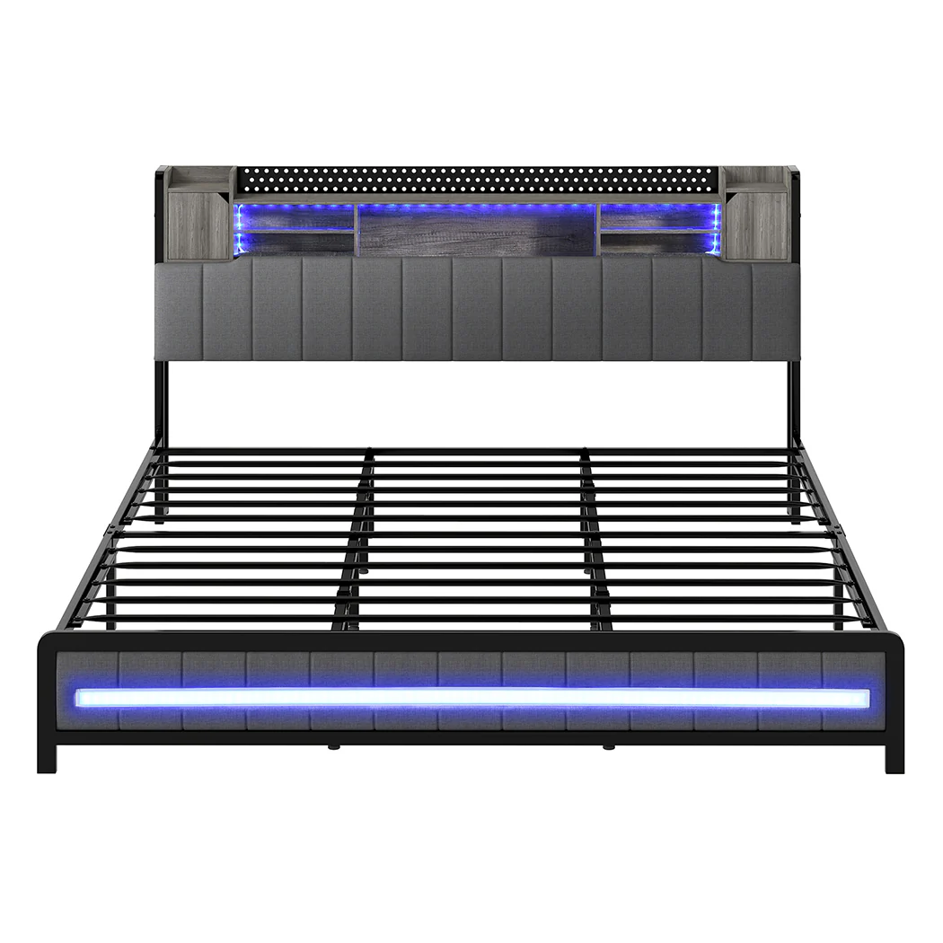 Levede King Bed Frame with Storage Headboard RGB LED