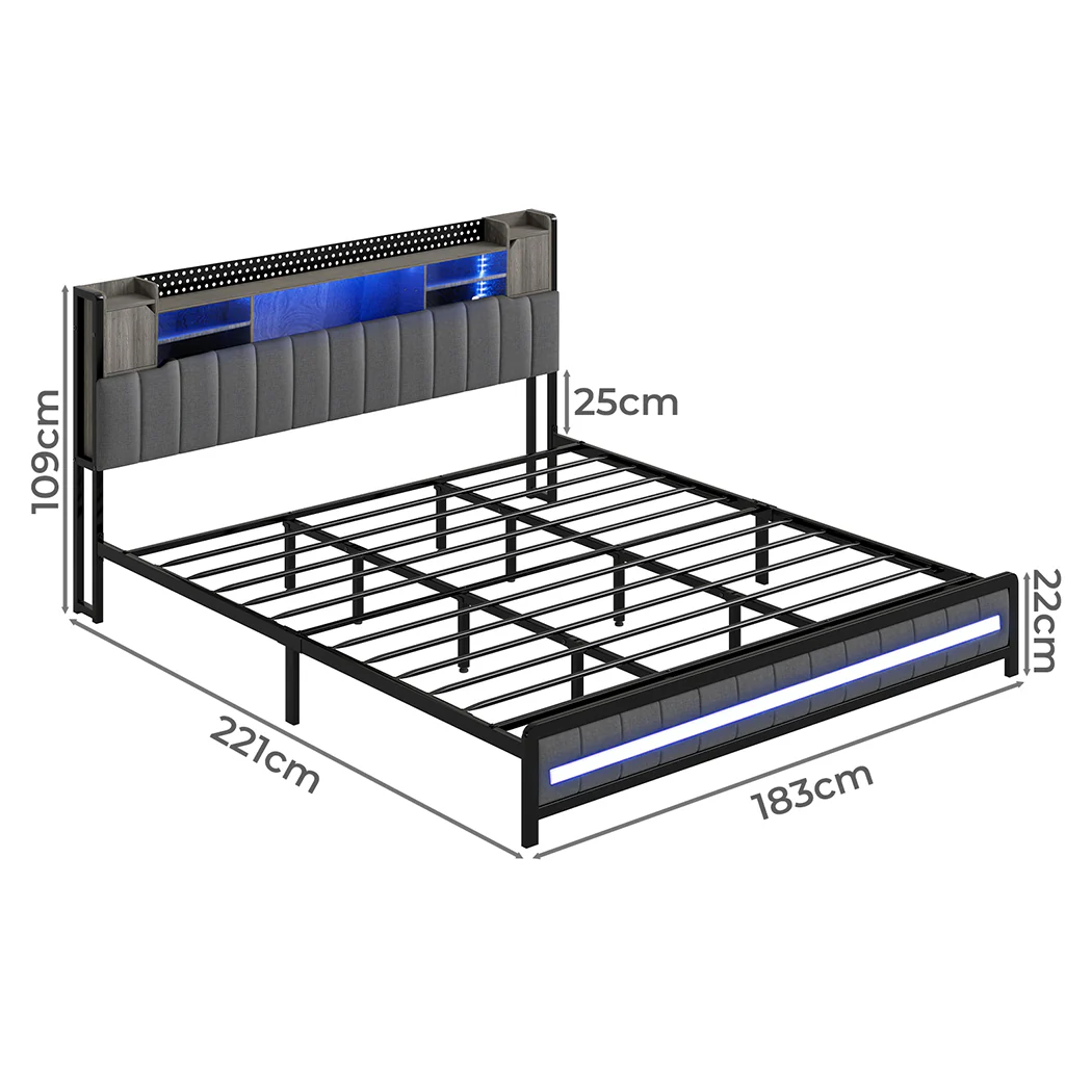 Levede King Bed Frame with Storage Headboard RGB LED - Image 2