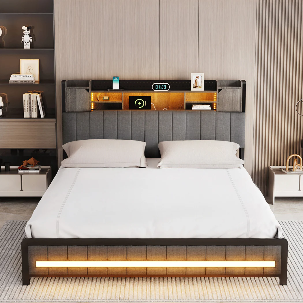 Levede King Bed Frame with Storage Headboard RGB LED - Image 6
