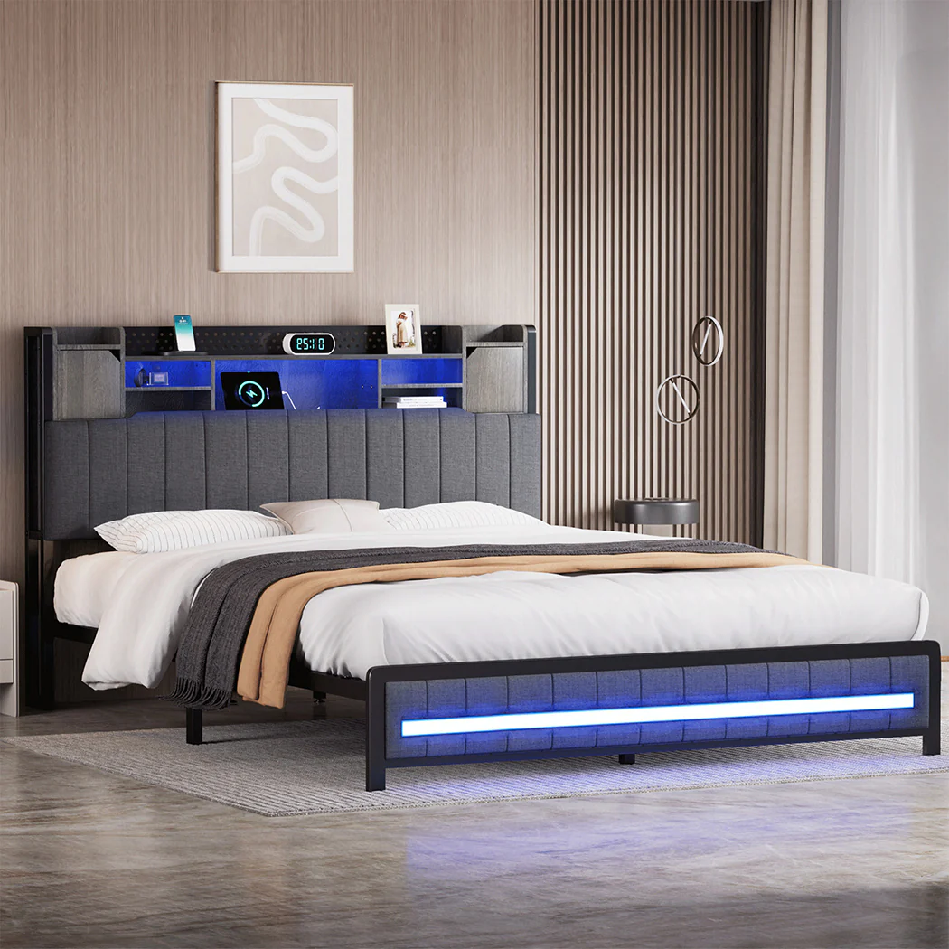 Levede King Bed Frame with Storage Headboard RGB LED - Image 7