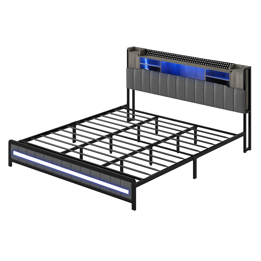 Levede King Bed Frame with Storage Headboard RGB LED - Image 8