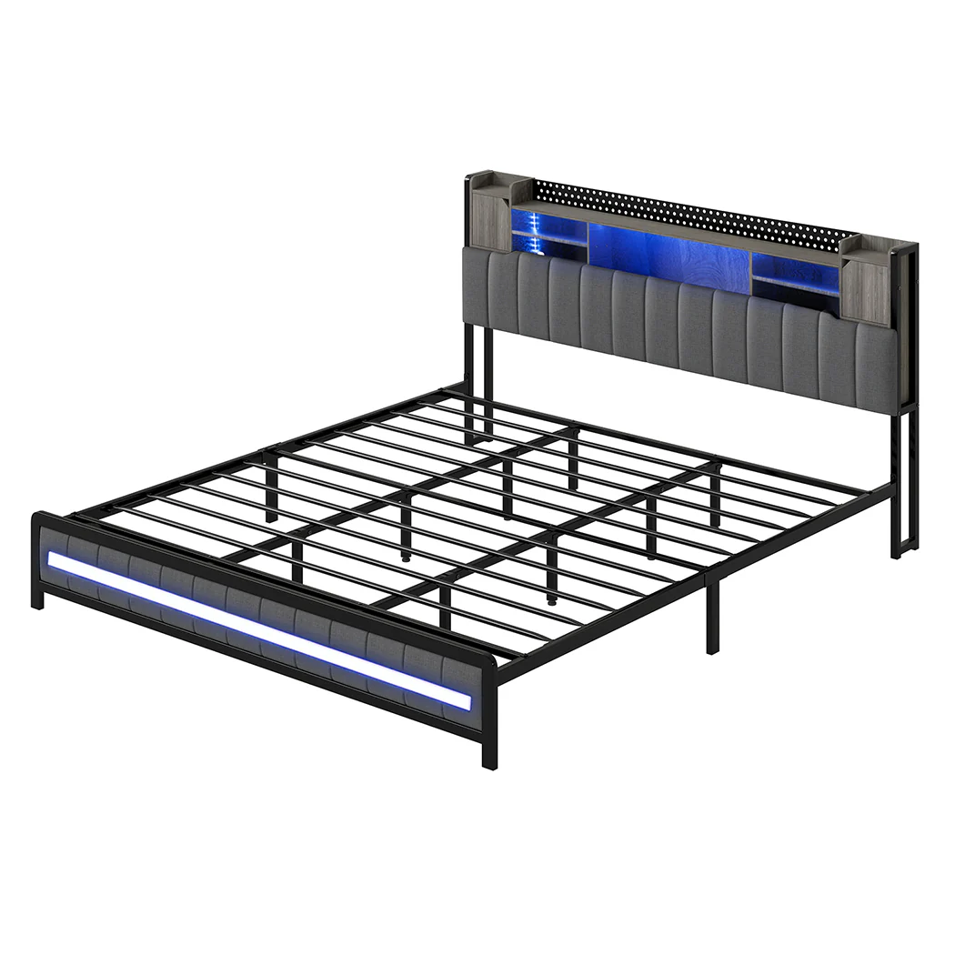 Levede King Bed Frame with Storage Headboard RGB LED - Image 9