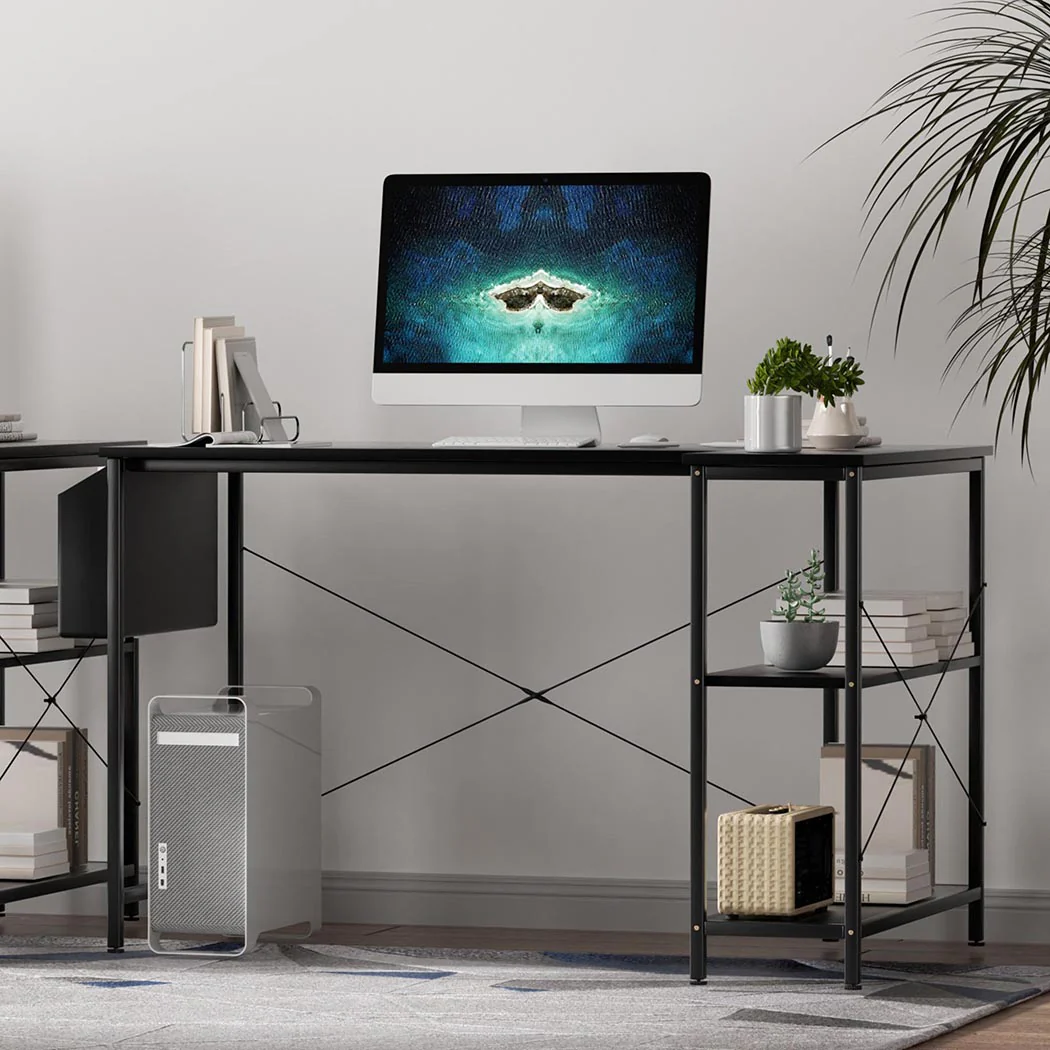 Levede L Shaped Computer Desk Corner Desk Black - Image 6