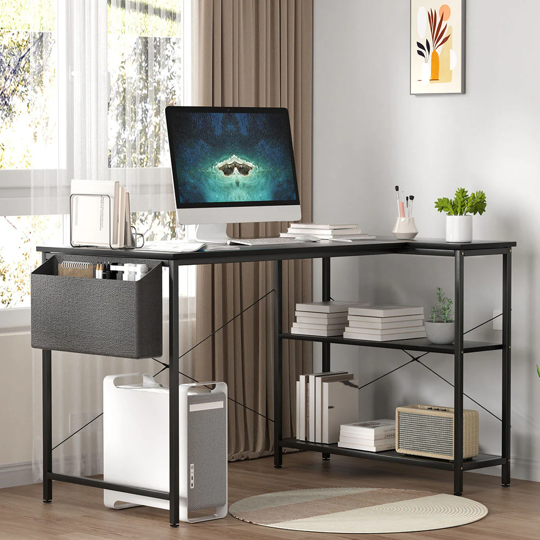 Levede L Shaped Computer Desk Corner Desk Black - Image 7