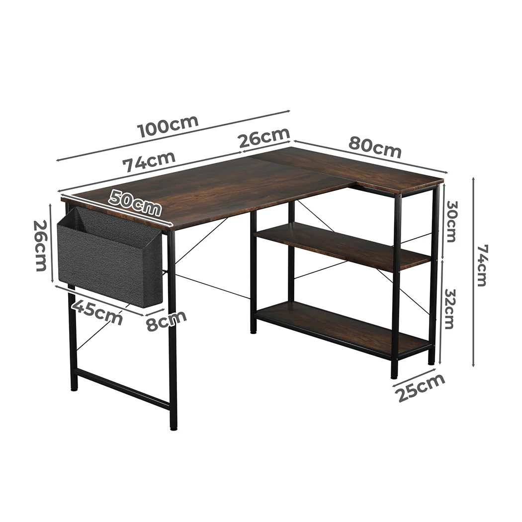 Levede L Shaped Computer Desk Corner Desk Brown - Image 2