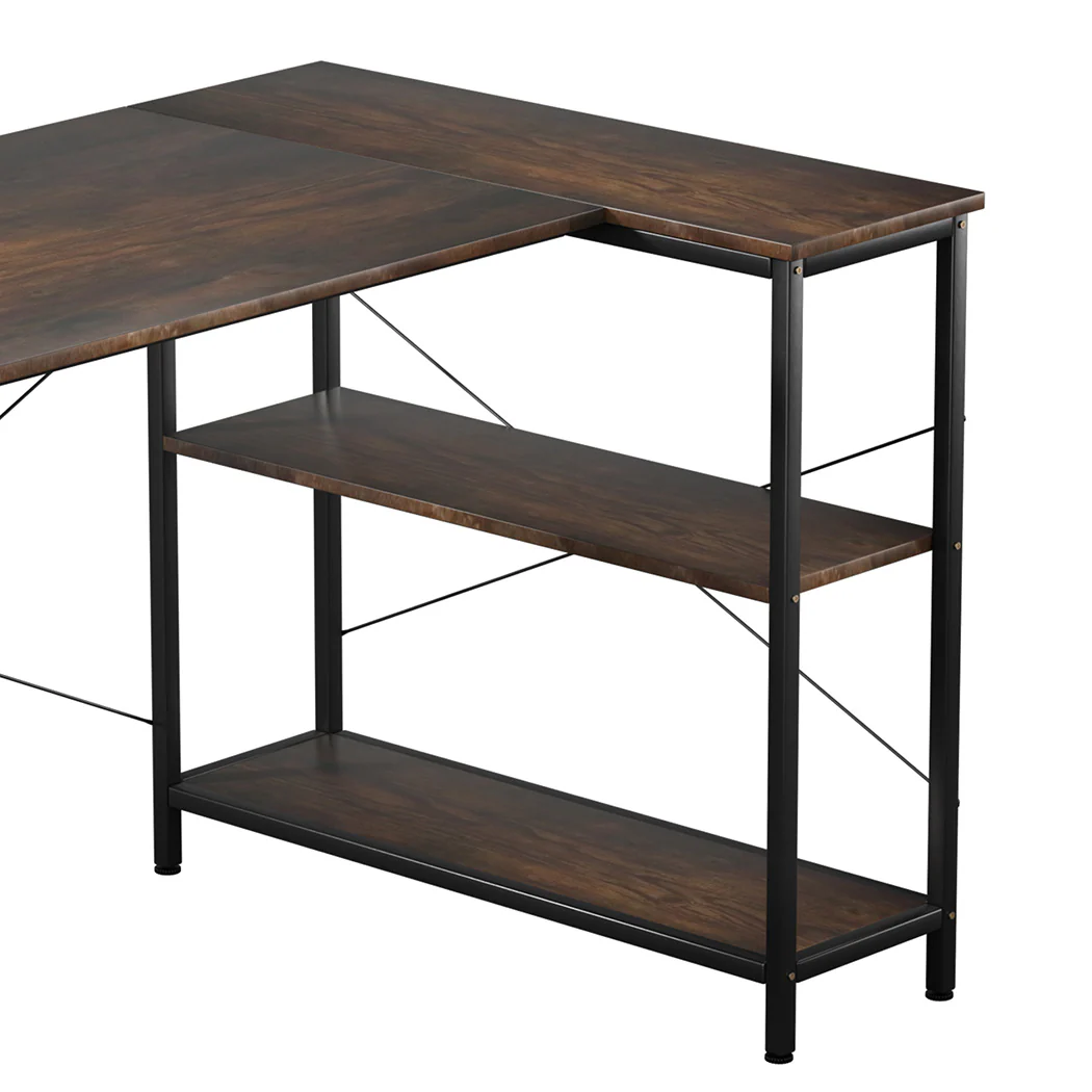 Levede L Shaped Computer Desk Corner Desk Brown - Image 4