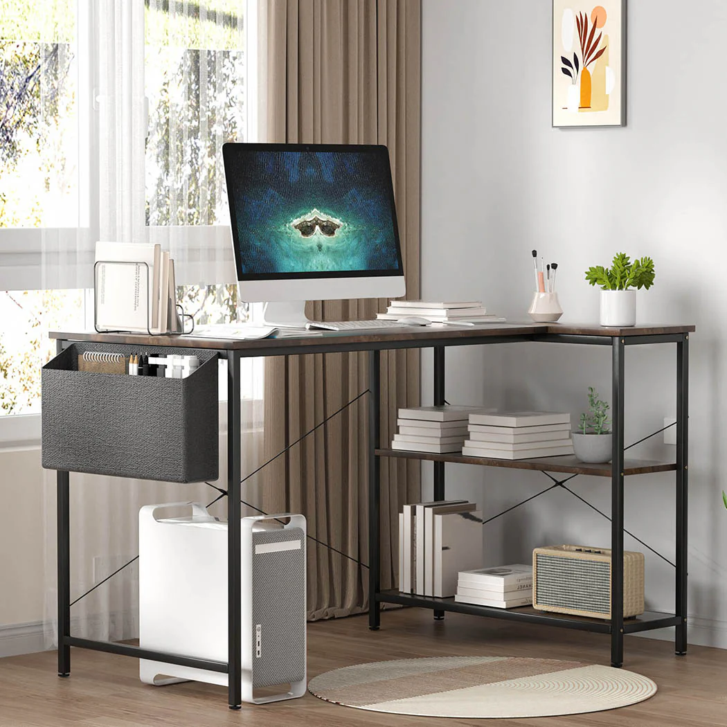 Levede L Shaped Computer Desk Corner Desk Brown - Image 7